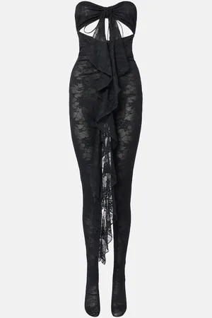 Oseree Ruffled cutout lace catsuit