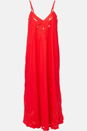 Juliet Dunn Embroidered cotton poplin midi dress