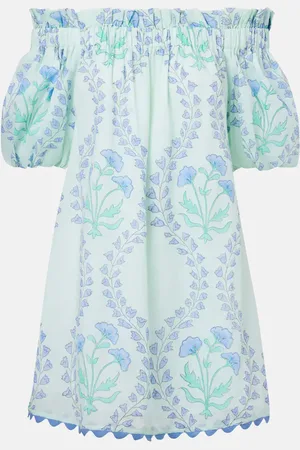 Juliet Dunn Printed off-shoulder cotton minidress