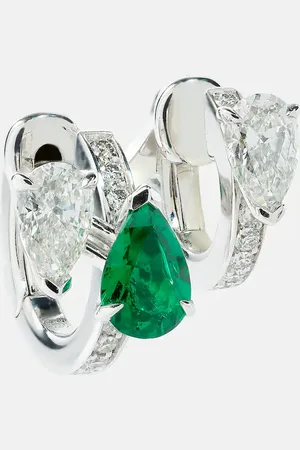 Repossi Serti Sur Vide 18kt white gold single earring with diamonds and emerald