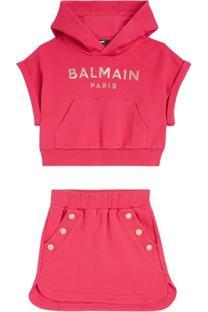 Balmain Logo cotton fleece hoodie and skirt set