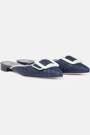 Manolo Blahnik Maysale leather-trimmed raffia mules
