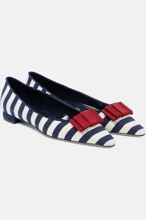 Manolo Blahnik Reador bow-detail striped ballet flats