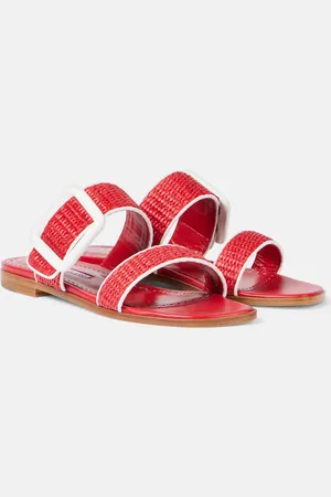 Manolo Blahnik Tituba leather-trimmed raffia sandals