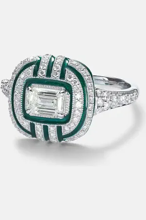 Kamyen Art Deco 18kt white gold and enamel ring with diamonds