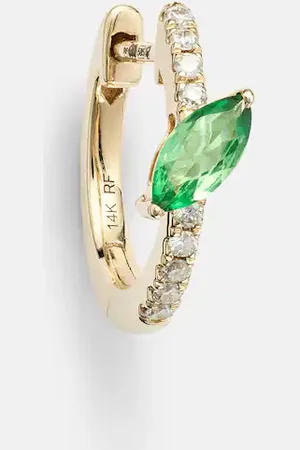 Roxanne First 14kt single hoop earring with diamonds and green garnet