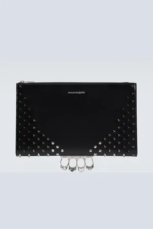 Alexander McQueen Four-Ring embellished leather clutch