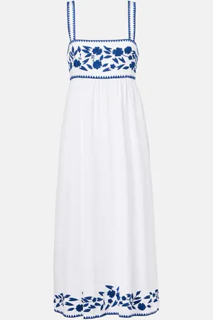 Juliet Dunn Embroidered cotton and linen midi dress