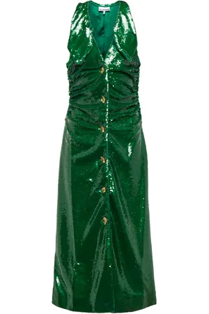Ganni Sequined ruched midi dress