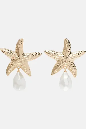 Self-Portrait Faux pearl-embellished -plated earrings
