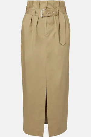 DRIES VAN NOTEN Belted pleated cotton midi skirt