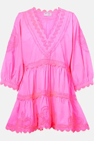 Juliet Dunn Embroidered tiered cotton poplin minidress