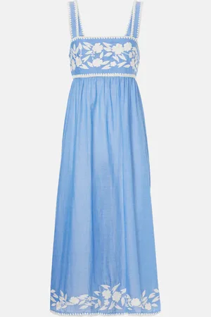 Juliet Dunn Embroidered cotton chambray midi dress