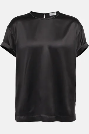 Brunello Cucinelli Embellished silk-blend satin T-shirt
