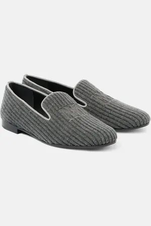 Max Mara Logo embroidered velvet corduroy loafers