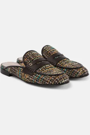 Gianvito Rossi Leather-trimmed bouclÃ© mules