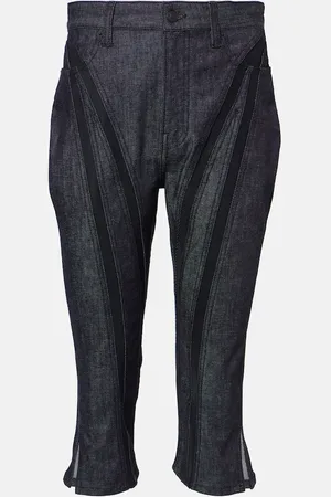 MUGLER Mesh-trimmed denim capri pants