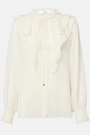 Chloé Lace-trimmed ruffled silk blouse