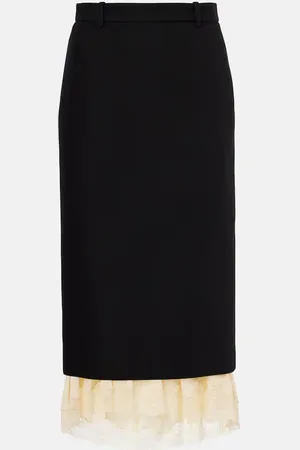 Balenciaga Wool lace-trimmed midi skirt