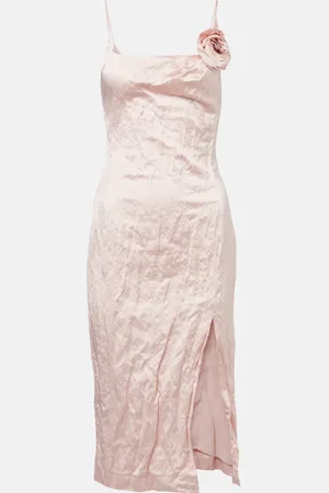 BLUMARINE Floral-appliquÃ© satin midi dress