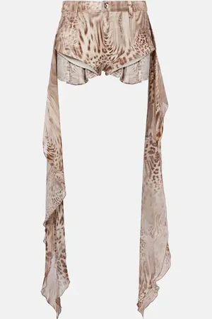 BLUMARINE Draped leopard-print cotton shorts