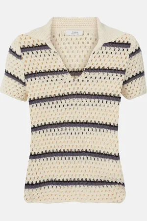 Vince Striped pointelle polo sweater