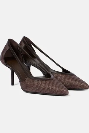 Max Mara Straw leather-trimmed raffia-effect pumps