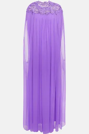 Oscar de la Renta Lace-trimmed caped silk crÃªpe gown
