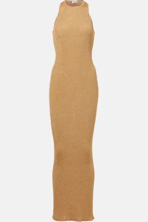 Saint Laurent Ribbed-knit lamÃ© maxi dress