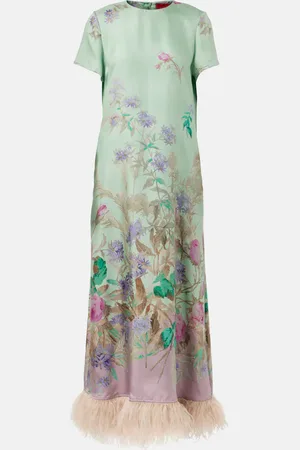 La DoubleJ Swing feather-trimmed silk maxi dress
