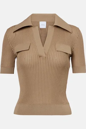 Patou Ribbed-knit cotton polo shirt