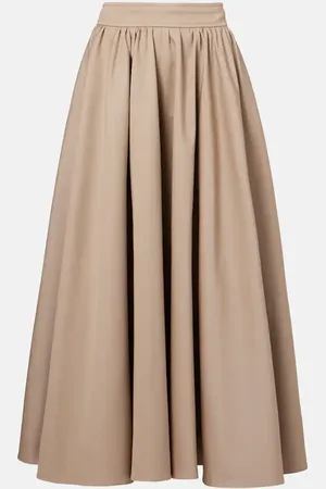 Patou Gathered cotton gabardine midi skirt