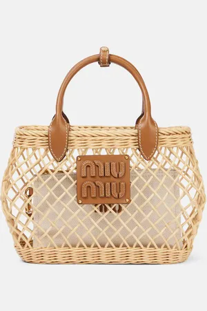 Miu Miu Leather-trimmed rattan basket bag