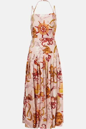Farm Rio Nautical Wonder linen-blend midi dress