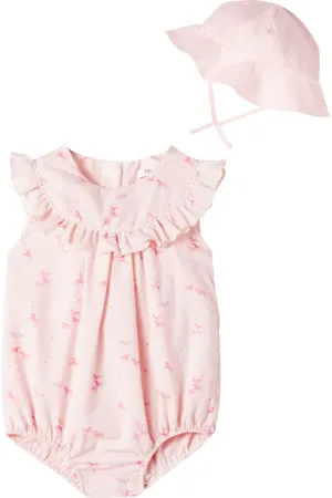 Chloé Baby cotton hat and playsuit set