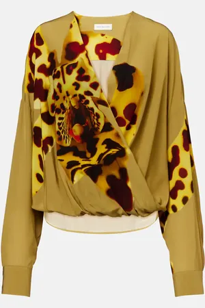 DRIES VAN NOTEN Printed draped satin blouse