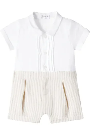 Il gufo Baby striped linen playsuit