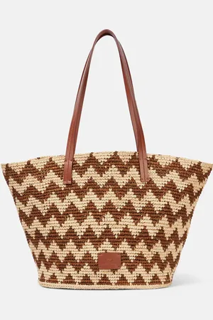 Missoni Zigzag Large leather-trimmed raffia tote bag