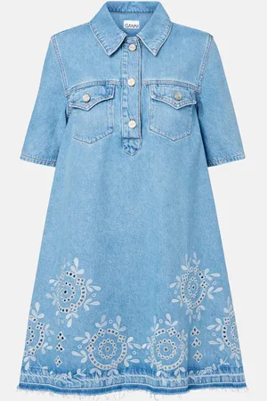 Ganni Broderie anglaise denim minidress