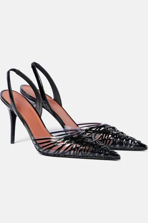 Amina Muaddi Lori 90 patent leather and PVC slingback pumps