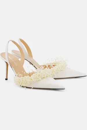 Mach & Mach Floating Pearl 85 satin slingback pumps