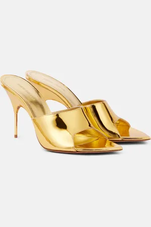 Amina Muaddi Bianca 95 metallic leather mules