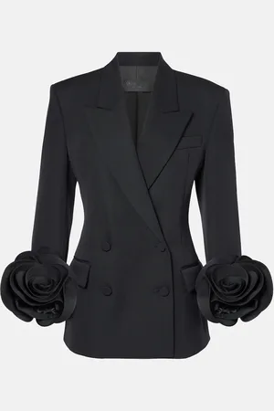 VALENTINO Floral-appliquÃ© virgin wool grisaille blazer