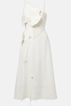 Farm Rio Floral-appliquÃ© linen-blend midi dress
