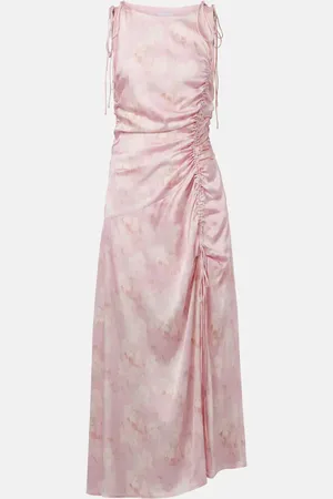 Ganni Floral gathered satin midi dress