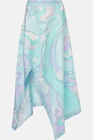 Puccini Orchidee asymmetric silk twill maxi skirt