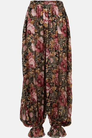 Chloé Floral silk charmeuse wide-leg pants