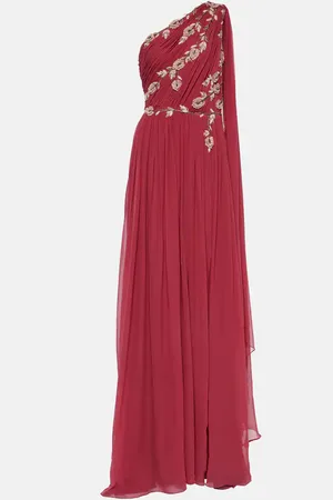 Costarellos One-shoulder embroidered silk gown