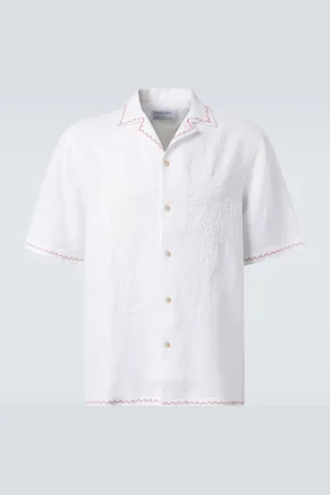 Frescobol Carioca Flavio embroidered linen bowling shirt