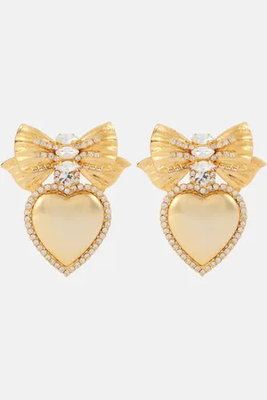 Alessandra Rich Heart crystal-embellished clip-on earrings